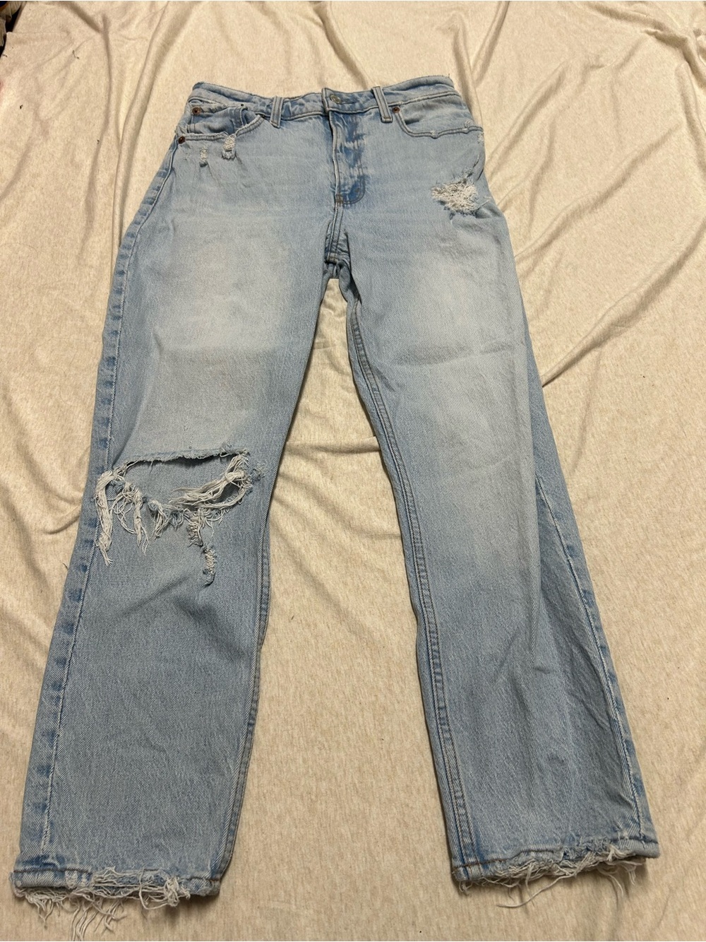 Abercrombie and Fitch The Mom High Rise Curve Love Jeans Distressed Light Wash